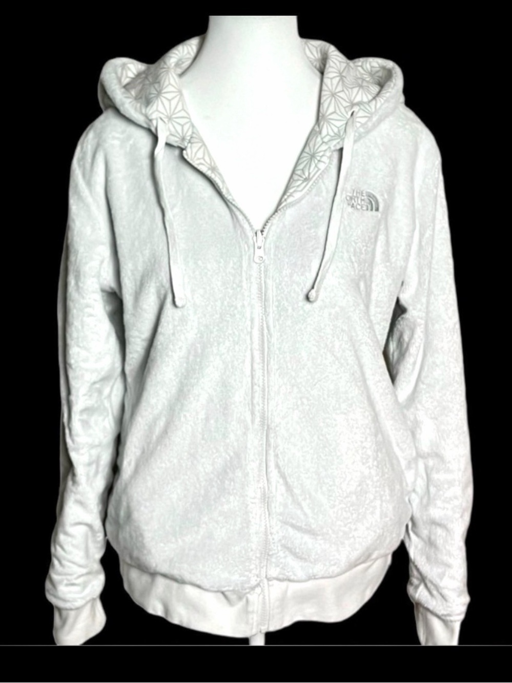 The North Face Reversible Fleece Cotton Hoodie Jacket Gray Geometric Women L